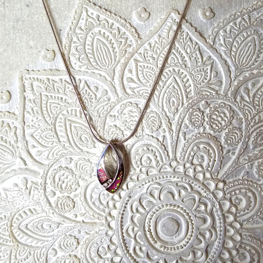 925 Pink Opal Charm Necklace